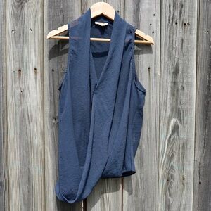 SOLD OUT Helmut Lang Navy Draped Sleeveless Faux-Wrap Tank